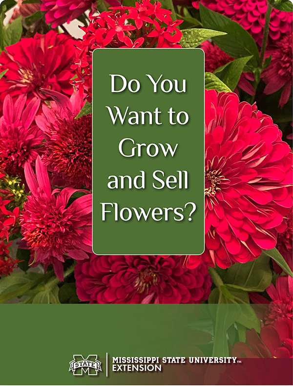 Cover of MSU Extension Publication 4073, titled Do You Want to Grow and Sell Flowers? The cover image is a bouquet of bright red and hot pink flowers.