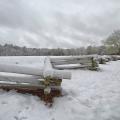 snow covers a fence and field in south Mississippi.