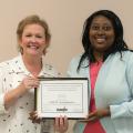 Melissa Tenhet, director of the Mississippi State University School of Human Sciences’ Child Development and Family Studies Center, left, and Andrelyn Smith, center manager, celebrate the center’s recent notice of accreditation. (Photo by MSU Extension Service/David Doleac)