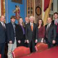 U.S. Sen. Thad Cochran, center, celebrates the establishment of the Thad Cochran Agricultural Leadership Program, a collaboration between the Mississippi State University Extension Service and Mississippi Farm Bureau. Joining him are, from left: MSU President Mark Keenum, Farm Bureau Young Farmer Committee members Jay and Kim Jayroe, MSU Division of Agriculture, Forestry and Veterinary Medicine Associate Vice President Bill Herndon, Sen. Cochran, MSU assistant Extension professor and program director Laura 