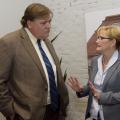 Gary Jackson, director of the Mississippi State University Extension Service, discusses the 2016 MSU Row Crop Short Course with Mississippi Commissioner of Agriculture and Commerce Cindy Hyde-Smith on Dec. 6, 2016. (Photo by MSU Extension Service/Kevin Hudson)