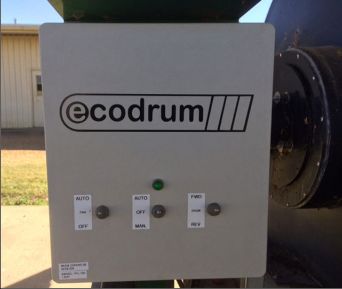 A metal box with the label "Ecodrum" and three switches on it.