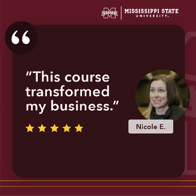 MSU social media post by Nicole E., "This course transformed my business."