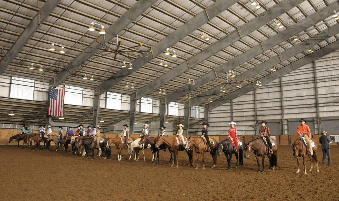 Contestants in the youth Western pleasure class await results of the competition at the Mississippi State University Bulldog Classic AQHA show. (Photos courtesy of Brenda Fuquay.)