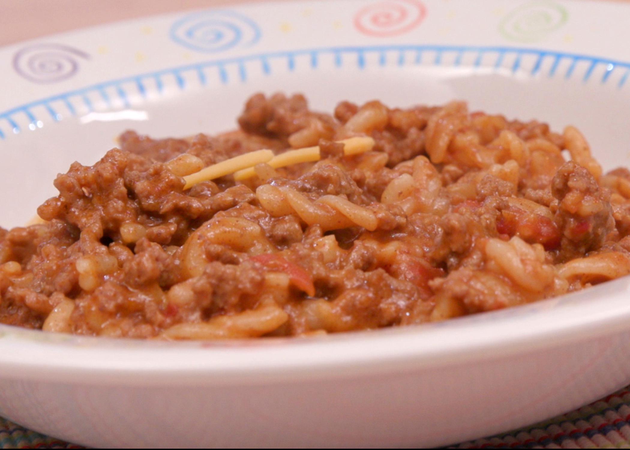 A close-up of a dish of Quick Taco-Mac.