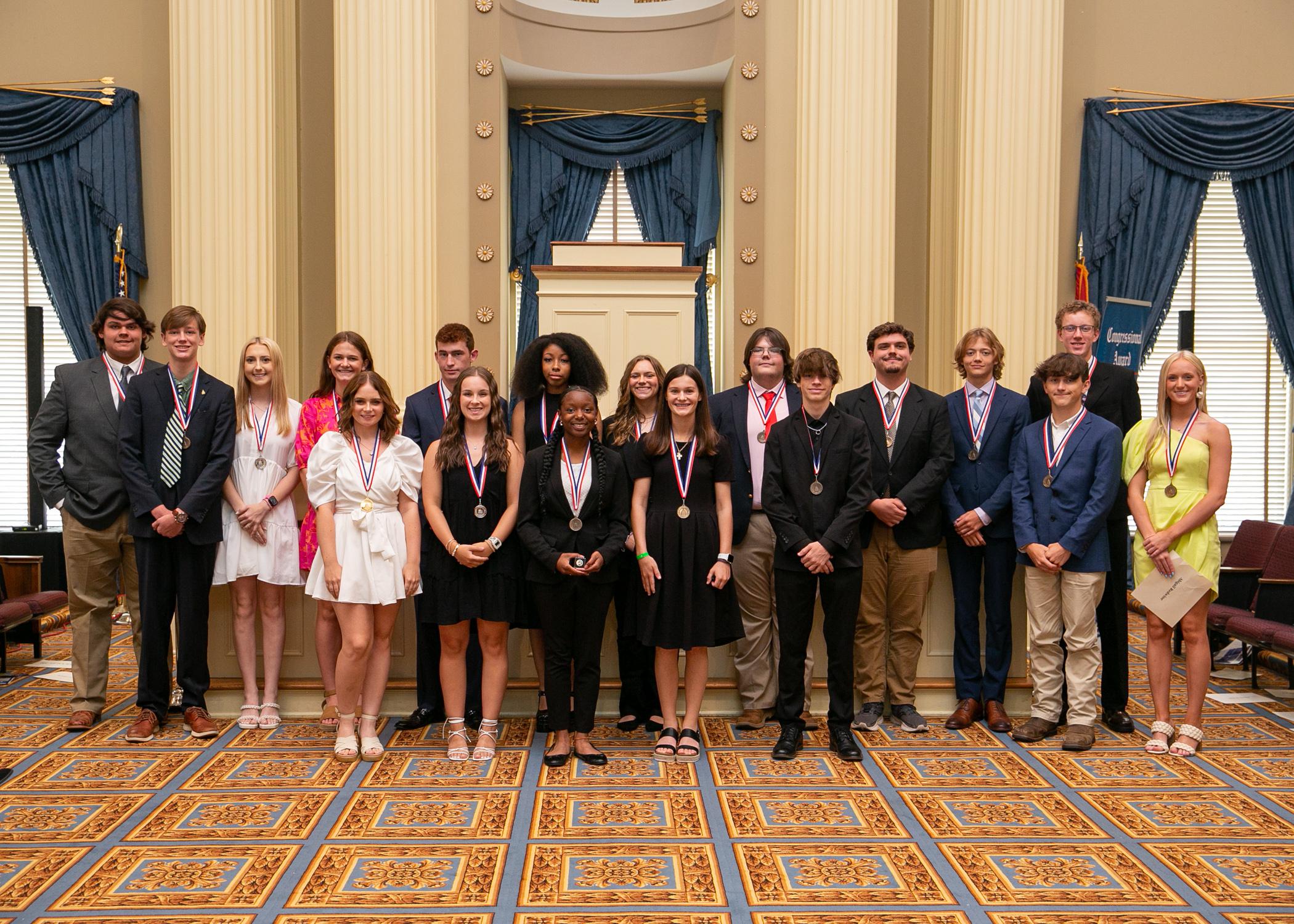 A group of 4-H’ers pose for a group photo at the Congressional Awards ceremony.