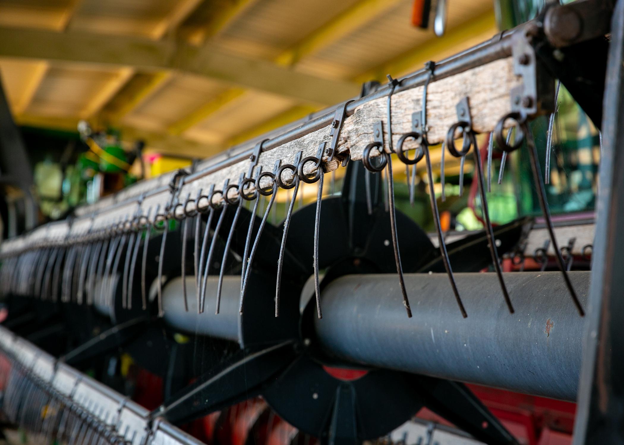 Close-up of a combine header used for harvesting 