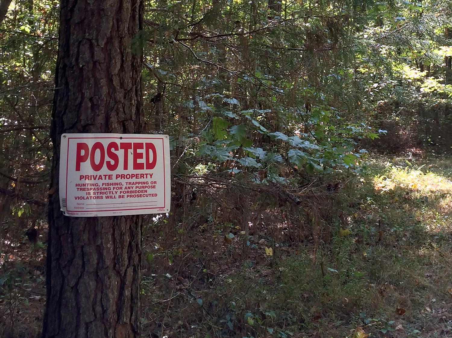 Signs posted on property help make everyone aware of property boundaries and often prevent trespass problems. (Photo by MSU Extension Service/Daryl Jones)