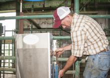 William White works to install pig-handling equipment in a multipurpose building being readied for swine nutrition research at Mississippi State University's H.H. Leveck Animal Research Center. (Photo by MSU Ag Communications/Scott Corey)