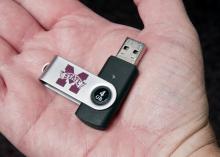 A USB (universal serial bus) flash drive is a small device that fits in a palm. It allows for the rapid transfer of data from the computer to the flash drive and from the flash drive to the computer. A 4GB USB flash drive costs less than $10.  (Photo by Scott Corey)