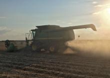 Harvest was nearly done by the end of October for the state’s 2 million acre soybean crop. Experts expect yields to average 48 bushels per acre across the state, keeping this year’s production in line with that of recent years. This combine was harvesting Leflore County soybeans Sept. 23, 2016. (Photo by MSU Extension Service/Trent Irby)​