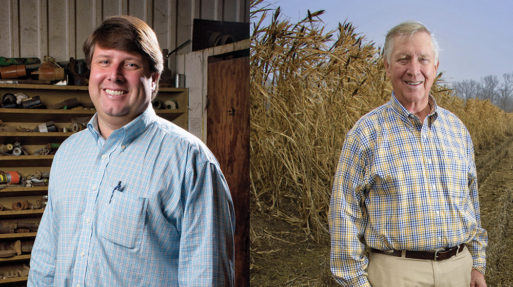 Side by side photos of two men, one older, smiling.