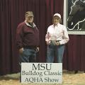 Mary Hopkins, right, played an instrumental role in starting the Bulldog Classic AQHA show in the early 1960s. She visits with Terry Kiser, animal and dairy sciences department head at Mississippi State University, at the Mississippi Horse Park in Starkville where the oldest quarter horse show in Mississippi is held. (Photo by Mad Dash Photography)