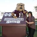 Mississippi State University freshman Chris Wilbourn was never in the "doghouse" with Grenada County 4-H youth agent Jan Walton, but he spends lots of time there now as one of MSU's Bully mascots. Wilbourn credits 4-H in general and Walton in particular for drawing him to the state's land-grant university. (Photo by Kat Lawrence)