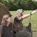 Ashley Ward with Ducks Unlimited and John Long with the Mississippi State University Extension Service model proper eye and ear protection for dove hunting. (Photo by MSU Ag Communications /Kat Lawrence)