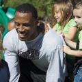 Matt Wells, a senior football player at Mississippi State University, interacts with preschool children during his internship at the MSU Child Development and Family Studies Center. (Photo by MSU College of Agriculture and Life Sciences/David Ammon)