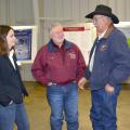 Jane Parish, extension and research professor of animal science with Mississippi State University, and Kipp Brown, area extension associate in Carroll County, visit with Webster County horseman John Fondren at the North Mississippi Research and Extension Center Producer Advisory Council meeting in Verona, Mississippi, on Feb. 19, 2015. (Photo by MSU Ag Communications/Linda Breazeale)