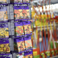 Seed packets on a display in a garden store. 