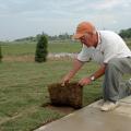 Mississippi State University Extension turf specialist Wayne Wells inspects newly laid sod during the establishment of the Veterans Memorial Rose Garden, near the entrance to the R. Rodney Foil Plant Science Research Facility. (File photo by MSU Ag Communications/Linda Breazeale)