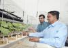 Mississippi State University professor K. Raja Reddy, foreground, shows Omar Ali, a doctoral student from Iraq, cotton plants growing in the Soil-Plant-Atmosphere-Research unit at the R.R. Foil Plant Research Center on May 8, 2014. (Photo by MSU Office of Public Affairs/Beth Wynn)